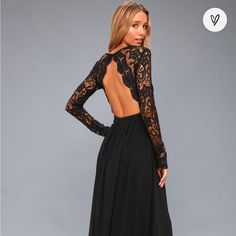 Brand: Lulus Long Black Lace Dress Never Worn. Still In Packaging With Tags Dress Is $90 On Website But Before Shipping Costs Awaken My Love, Long Sleeve Lace Maxi Dress, Black Lace Dress Long, Bridesmaid Dresses Under 100, City Hall Wedding, Black Dress Formal, Love Black, Lace Dress Long, Black Wedding Dresses