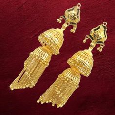 Opulent double curtain gold-plated jhumka earrings Traditional Indian design, perfect for brides and special occasions Heavy and substantial, exuding luxury and elegance Intricate detailing and exquisite craftsmanship Handmade with care and attention to detail Adds a touch of royalty to any outfit Suitable for all  Occasion ( Diwali , Birthday ,Anniversary, Christmas, Any Ritual Festival )  These are very skin Friendly.  The plating is Non-Allergic and safe for all Environment. Metal:-  Based , Yellow Gold Jhumkas With Latkans For Wedding, Traditional Gold Chandelier Earrings With Cutdana, Gold Bridal Earrings With Latkans In Temple Jewelry Style, Gold Chandelier Earrings With Latkans For Wedding, Traditional Gold Bridal Earrings With Latkans, Traditional Gold Bridal Earrings With Pallu, 22k Gold Jhumkas With Latkans For Ceremonial Occasions, Gold Bollywood Jhumkas For Ceremonial Occasions, Gold Bollywood Danglers For Ceremonial Occasions