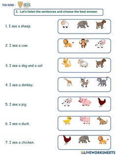 worksheet for children with pictures of animals