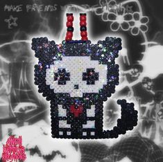 skelanimal perler necklace for the emo/scene 2000s aesthetic Y2k Perler Beads, Scene 2000s Aesthetic, Skelanimals Aesthetic, Emo Perler Beads, Skelanimals Pixel Art, Emo Beaded Necklace, Skelanimals Perler, Perler Bead Necklace, Kandi Perler Necklace