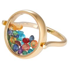 Multicolor gemstone 14k gold ring. Gemstone Shaker ring. Rainbow gemstone under sapphire glass ring. Floating gemstone gold ring. Metal: 14k gold Weight: 9 gr depends from size RIng face diameter 24 mm Natural gemstones are inside sapphire glass. Emeralds, tourmalines, sapphires, rubies, peridots, amethysts. Colors - red, green, blue, yellow, pink etc. Total weight of gemstones - 2.5 ct Luxury Multicolor Topaz Ring With Gemstone Accents, Gemstone Gold Ring, Gold Leaf Rings, Gold Flower Ring, Multi Gemstone Ring, Rainbow Rings, Gold Rings Fashion, Gold Gemstone Ring, Glass Ring