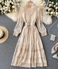 Elegant O-neck Lace Long Sleeve Dress P316Fabric: laceColor: black, apricot, pink, graySize(cm): free sizelength 112 bust 90 waist 86 sleeve length 56 Lace Long Sleeve Dress, Women Lace Dress, Long Midi Dress, England Fashion, Lace Long Sleeve, Mid Length Skirts, Long Sleeve Lace Dress, Fairy Dress, Long Sleeve Midi