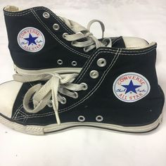 Converse All Stars Chuck Taylor High Top Sneakers They are black canvas with a white rubber toe.   Tagged Size: 2 Condition: These shoes are in good condition. The fabric is very clean.  The white rubber part of the shoe has lots of marks from use.  Rubber part of the toes of shoes have marks from use.  Very little wear on bottom of shoes.  The shoe laces are worn.  Please look at pictures carefully for the condition. We are human and sometimes we do make mistakes.  We strive to make your eBay e Sarah Andersen, Gray Leather Shoes, All Star Black, Converse Aesthetic, High Top Tennis Shoes, Boys Converse, Converse Classic, Chuck Taylor Shoes, High Top Basketball Shoes