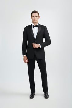 Luxurious 100% Super Fine Italian Wool Classic Black Tuxedo - Tomasso Black Fitted Tuxedo Slim, Tuxedo Suits For Black-tie Gala Events, Tuxedo With Suit Collar For Gala, Gala Tuxedo With Suit Collar, Fitted Tuxedo For Gala, Notch Lapel Tuxedo For Black-tie Gala Events, Notch Lapel Tuxedo For Black-tie Events, Notch Lapel Tuxedo For Wedding Gala, Tuxedo Blazer For Black-tie Gala Events