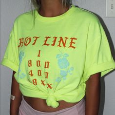 Neon Yellow Big T-Shirt To Be Dressed Up Or Down Never Worn No Tags Perfect Condition Model 5’3/120lb Neon Tshirt, Yellow Tshirt, Big T Shirt, Big Tshirt, Tshirt Design, Designs Ideas, Neon Yellow, Colorful Shirts, Tshirt Designs