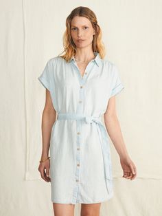 Think of a classic chambray shirt dress, but super light and super soft. We updated ours in a Tencel and linen blend for the softest hand feel and improved breathability. With classic work shirt styling, this belted dress is a must-have for any casual-cool wardrobe. Fit: Relaxed fit, Length: 36". Based on customer revi Casual Relaxed Fit Shirt Dress With Tie Waist, Belted Relaxed Fit Shirt Dress For Summer, Summer Belted Shirt Dress In Relaxed Fit, Relaxed Fit Shirt Dress With Tie Waist For Daywear, Summer Belted Shirt Dress With Relaxed Fit, Summer Relaxed Fit Belted Shirt Dress, Spring Relaxed Fit Shirt Dress With Tie Waist, Summer Linen Belted Shirt Dress, Belted Linen Shirt Dress For Work