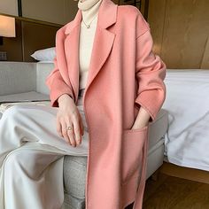 Thigh length Waist belted closure Notched lapels Side-seam pockets Double faced wool 100% wool, unlined Dry clean Item #4582 Women's wool coat SIZE INFO XS=US2=UK6=EU32 S=US4-6=UK8-10=EU34-36 M=US8-10=UK12-14=EU38-40 L=US12-14=UK16-18=EU42-44 ★★Please advise your Height and Weight, I will make sure you choose the right size. Solid Wool Coat With Pockets For Office, Wool Coat With Belted Cuffs, Solid Wool Coat With Belted Cuffs, Long Sleeve Wool Coat With Belted Cuffs, Belted Wool Coat For Business, Winter Lapel Collar Belted Blazer, Winter Blazer With Belted Lapel Collar, Winter Belted Blazer With Lapel Collar, Winter Blazer With Belt And Lapel Collar