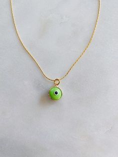 Green Evil Eye Charm Necklace | Etsy Everyday Green Round Pendant Charm Necklaces, Everyday Green Round Pendant Charm Necklace, Green Charm Necklace With Adjustable Round Pendant, Green Charm Necklace With Round Pendant And Adjustable Chain, Trendy Snake Chain Charm Necklace For Gifts, Adjustable Necklace With May Birthstone, Trendy Green Jewelry With Adjustable Length, Trendy Adjustable Evil Eye Necklace, Trendy Adjustable Evil Eye Necklaces