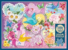 a puzzle with flowers and birds on it