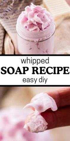 whipped soap recipe in a jar with text overlay