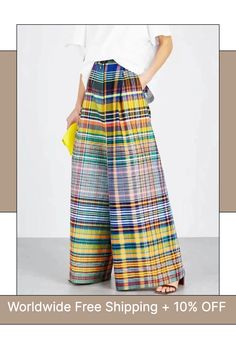 Say Yes to the Worldwide Style: Free Shipping + 10% Off on Wide Pants for Women Multicolor High-waisted Cotton Pants, Non-stretch Multicolor Wide Leg Pants For Spring, Multicolor Cotton Pants For Spring, Multicolor Wide Leg Summer Pants, Multicolor High Waist Pants For Summer, Multicolor Trousers For Summer, Casual Multicolor Wide Leg Summer Pants, High Waist Multicolor Summer Pants, Summer High-waisted Pants For Work