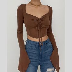 Please refer to our sizing chart for a guideline when choosing a size. 5 business days order processing time. 70% cotton 30% spandex. Tops Outfit Ideas, Self Tie Crop Top, Tops Outfit, Sheer Mesh Dress, Halter Swimwear, Brown Tops, Tie Crop Top, Crop Top Outfits, Brown Top