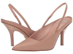 Vince Camuto Riveq - Women's Shoes : Dark Blush : Add a dash of elegance to your look by slipping into the Vince Camuto Riveq sandals. Smooth leather upper. Synthetic lining with a padded footbed. Easy slip-on style with elasticized slingback strap for a secure fit. Pointed toe silhouette. Brand name embossed on the footbed. Sleek stiletto heel. Durable synthetic outsole. Imported. Measurements: Heel Height: 3 2 5 in Product measurements were taken using size 7, width M. Please note that measure Chic Medium Width Slip-on Slingback Pumps, Sleek Summer Slingback Pumps With Padded Heel, Chic Slip-on Sandals With Heel Loop, Elegant Slip-on Mules With Heel Loop, Sleek Summer Slingback Pumps With Heel Strap, Elegant Slip-on Spring Mules, Elegant Spring Slip-on Mules, Sleek Ankle Strap Slingback Sandals For Spring, Elegant Round Toe Slingback Sandals For Spring