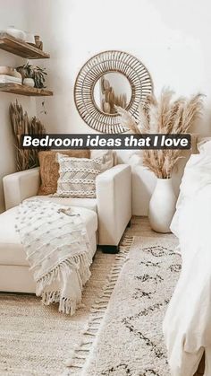 a bedroom with a bed, chair and ottoman