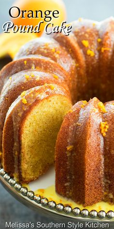 an orange pound cake is sitting on a plate