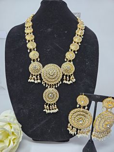 Beautiful gold with white stone mala set Elegant Gold Anarkali Set With Tilla, White Gold Plated Jewelry Sets For Party, Gold Plated Chandbali Bridal Necklace With Stone Work, Festive Gold Plated Chandbali Jewelry Sets, Festive Chandbali Gold Plated Jewelry Sets, Gold Plated Bridal Necklace With Stone Work For Celebration, Elegant Kundan Chandbali Jewelry, White Round Jhumkas With Stone Work, Wedding Gold Plated Chandbalis With Stone Work