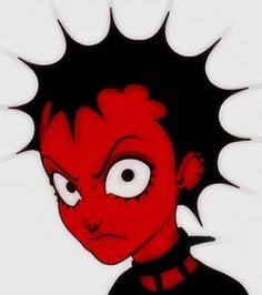 an image of a cartoon character with red hair and big eyes on his face, staring at the camera