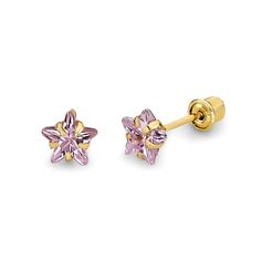 PRICES MAY VARY. The earrings feature a pair of 14k gold. They also feature a shiny polished finish and make the perfect gift for yourself or a loved one. Pink Studs, Head Set, Womens Earrings Studs, Pink Star, Star Earrings Stud, Cz Stud Earrings, Pink Stars, Star Studs, Yellow Gold Earring