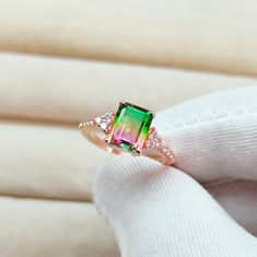 Formal Tourmaline Ring, Elegant Tourmaline Solitaire Ring, Watermelon Stone Ring, Watermelon Tourmaline Rings Engagement, Tourmaline Wedding Ring, Watermelon Tourmaline Diamond Ring, Watermelon Tourmaline Engagement Ring, Octagon Ring, Watermelon Tourmaline Ring