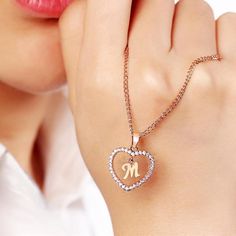 Heart Initial Necklace Heart Initial Necklace, Heart Letter, Girl A, Zodiac Pendant, Personalized Pendant, Your Girl, Anklet Bracelet, Letter Necklace, Rose Gold Color