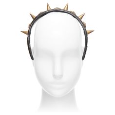 rare GIVENCHY Riccardo Tisci antique gold spike black leather headband Reference: LNKO/A02378 Brand: Givenchy Designer: Riccardo Tisci Material: Leather, Metal Color: Black, Gold Pattern: Solid Closure: Slip On Lining: Black Leather CONDITION: Condition: Poor, this item was pre-owned and is in poor condition. Please refer to image gallery for thorough condition check. Distressed gold metal effect due to original design. Black leather is disintegrated and peeling off. Comes with: One dust bag. Or Headband Reference, Spiky Crown, Spike Headband, Givenchy Riccardo Tisci, Givenchy Cap, Spiked Crown, Adagio Dazzle, Givenchy Pearl Headband, Leather Headband