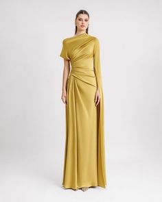 Asymmetrical Neckline Draped Dress Drape Maxi Dress, Elegant Dresses Classy, Iconic Dresses, Guest Attire, Asymmetrical Neckline, Grad Dresses, Modest Fashion Outfits, Glam Dresses, Draped Dress