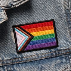 Progress Pride Embroidered Flag Patch Pride Patches, Pride Embroidery, Lgbtq Icons, Queer Punk, Progress Pride Flag, Pride Clothing, Punk Patches, Punk Clothing, Trans Pride