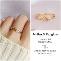 Mother & Daughter I Held You Double Heart Ring Mother's Day Gifts Gift for Her Ring for Women Minimalist Jewelry Birthday Gift - Etsy Valentine's Day Gift Stackable Rings, Rose Gold Birthstone Ring For Valentine's Day Gift, Wedding Rings For Mother's Day, Meaningful Wedding Rings For Mother's Day, Meaningful Rings For Wedding And Mother's Day, Adjustable Gold Heart Ring For Mother's Day, Rose Gold Promise Rings For Mother's Day, Valentine's Day Heart Ring With Birthstone, Mother's Day Rose Gold Promise Ring