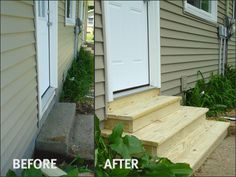 before and after photos of a house's front steps