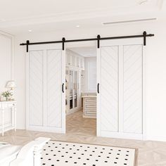 Double barn doors are a popular design choice. Can be adapted to larger Spaces. It can also be used as a room divider while making the room more beautiful. Suitable for a variety of scenarios: such as bedrooms, bathrooms, and living rooms. ARK DESIGN Door Size: 84'' W × 84'' H | Barn Door - ARK DESIGN Manufactured Wood Prefinished Double Sliding Barn Door w / Installation Hardware Kit 84.0 H x 84.0 W x 1.38 D in brown / greenManufactured Wood | 84" W × 84" H | Wayfair Double Sliding Barn Door, Double Sliding Barn Doors, Double Barn Doors, Space Saving Solutions, Sound Insulation, Home Doors, Door Installation, Barn Doors Sliding, Sliding Barn Door