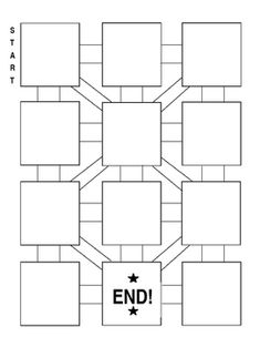 the end story diagram with four squares and three stars on each side, in black and white