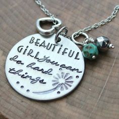 Inspiration Quote Necklace, Beautiful Girl Necklace, Hand Stamped, Positive Quote, Inspirational Jew Stamping Metal, Stamping Jewelry, Quote Necklace, Do Hard Things, Real Diamond Necklace, Motivational Message, Dainty Diamond Necklace