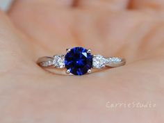 3 Stone Sapphire Ring/sapphire Engagement Ring/royal Blue | Etsy Royal Blue Engagement Ring, Blue Three Stone Sterling Silver Jewelry, Sapphire Three-stone Jewelry For Anniversary, Blue Three Stone Sapphire Promise Ring, Blue Sapphire Three-stone Promise Ring, Blue Three Stone Jewelry For Anniversary, Blue Three Stone Round Jewelry, Blue Three Stone Birthstone Ring As A Gift, Blue Sapphire Three-stone Birthstone Ring