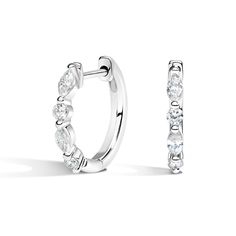 18K White Gold Round and Marquise Diamond Huggie Hoop Earrings | Versailles | Brilliant Earth White Gold Earrings Zales, Classic Diamond White Huggie Earrings With Halo Design, Classic White Gold Huggie Earrings With Halo Design, Classic Huggie Earrings With Halo Design For Formal Occasions, Classic Formal Huggie Earrings With Halo Design, Formal Huggie Earrings With Prong Setting, Formal Huggie Earrings With Halo Design, Formal Halo Huggie Earrings, Formal Diamond Huggie Earrings With Halo Design