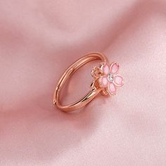 Color: J2231 Fashion Element: Flowers Style: Fresh Delicate Flower Ring For Spring Gift, Delicate Spring Flower Ring Gift, Dainty Blossom Jewelry For Spring, Dainty Blossom Color Jewelry For Spring, Feminine Blossom Jewelry For Spring, Rose Gold Jewelry For Anniversary In Spring, Rose Gold Jewelry For Spring Anniversary, Blossom Flower Jewelry For Spring, Spring Wedding Jewelry With Petal Design