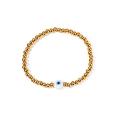 one size Casual Gold Metal Bracelets, Casual Gold Metal Bracelet, Casual Evil Eye Bracelets, Casual Gold Metal Jewelry, Casual Gold Beaded Bangle Bracelet, Casual Bangle Chain Bracelet As Gift, Everyday Metal Bracelets With Round Beads, Metal Bracelets With Round Beads For Everyday, Trendy Everyday Evil Eye Jewelry