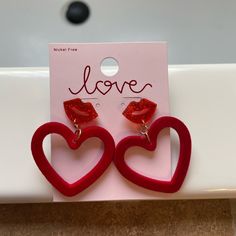 Beautiful Lip Red Heart Drop Earrings In Deep Cranberry Red Light Weight Have A Velvety Feel To Them Approx 1.5 Inch Long Red Earrings Dangle, Cherry Earrings, Heart Red, Heart Drop Earrings, Beautiful Lips, Red Earrings, Earrings Color, Red Light, Earrings Dangle