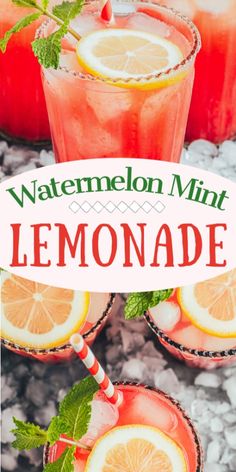 watermelon mint lemonade cocktail recipe with text overlay that reads, watermelon mint lemonade