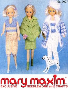 three dolls are standing next to each other