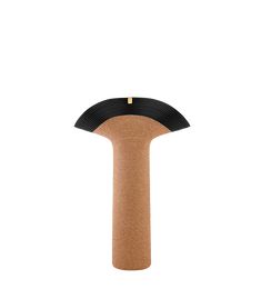 a cat scratching post with a black top and brown bottom, on a white background