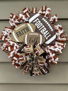 a football wreath on the side of a house