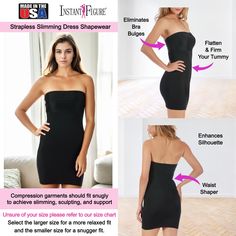 Transform Your Silhouette with the InstantFigure Strapless Slimming Dress Step into a new level of confidence with the Strapless Shapewear Slimming Dress with Empire Waist. This extraordinary compression slip dress is designed to instantly smooth and slim your figure, making you look up to 5 inches slimmer. Perfect for wearing under sheer dresses or as a chic, standalone piece. Key Benefits: Sleek Silhouette Enhancement: Experience instant contouring and a sleeker silhouette with the InstantFigu Black Strapless Shapewear With Built-in Bra, Black Dress With Built-in Bra And Straight Neckline, Strapless Stretch Smoothing Shapewear, Fitted Smoothing Bandeau Shapewear, Strapless Shapewear With Built-in Bra, Black Strapless Seamless Shapewear, Fitted Bandeau Shapewear, Elegant Strapless Stretch Shapewear, Fitted Tube Top With Built-in Bra Shapewear