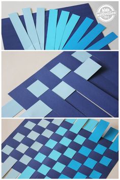 blue and white paper cut into squares on top of each other, with the same pattern