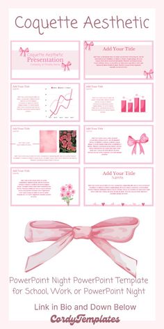 the powerpoint presentation is displayed with pink ribbons and bows on it's side