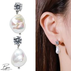 Bjux - Pendientes sencillos de moda de plata de ley con circonitas y perlas barrocas perlas naturales de agua dulce White Gold Dangle Jewelry With Pearl Charm, White Gold Dangle Earrings With Pearl Charm, White Gold Pearl Dangle Jewelry, Pearl White Pearl Jewelry For Pierced Ears, Exquisite Pear-shaped Pearl Drop Jewelry, Exquisite Pearl Drop Jewelry With Cubic Zirconia, White Gold Drop Jewelry With Pearl Charm, Pear-shaped Pearl Pendant Jewelry With Cubic Zirconia, Delicate Cubic Zirconia Pearl Earrings For Gift