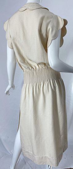 1960s Galanos Ivory Off - White Linen Avant Garde Vintage 60s Mod Cream Dress | From a unique collection of rare vintage Cocktail Dresses at https://www.1stdibs.com/fashion/clothing/evening-dresses/cocktail-dresses/. James Galanos, Avant Garde Dress, Vintage Cocktail Dresses, Avant Garde Dresses, Bright Dress, Cocktail Dress Vintage, Silk Chiffon Dress, 1970s Dresses, 1980s Dresses