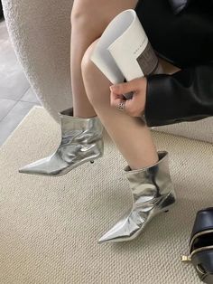 LBSFY - Pointed Toe Women Ankle Boots 2024 New Arrivals Shallow Slip On Black Silver Winter Autumn Party Pumps Shoes Woman Size 35-39 Size 225=35=22.5cm Size 230=36=23cm Size 235=37=23.5cm Size 240=38=24cm Size 245=39=24.5cm Chic Low Heel Party Boots, Trendy High Ankle Heeled Boots For Summer, Summer Party Boots With Low Heel, Trendy Evening Boots For Summer, Trendy Summer Evening Boots, Trendy Party Boots With Round Toe, Trendy Low Heel Heels For Winter, Trendy Low Heel Winter Heels, Summer Party Heeled Boots With Pointed Toe