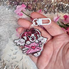 Cupid Puppy! ~ Acrylic Charm  Woolblossom Cute White Keychain For Gift, Cute White Keychains For Personal Use, Cute White Keychain, Cute White Rectangular Keychain, Acrylic Charms Aesthetic, Kawaii White Keychain For Gift, Cute Acrylic Charms, White Kawaii Keychain For Gift, Acrylic Charm Necklace