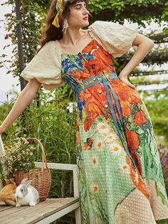 A dress featuring Van Gogh's "Daisy and Poppy in a Vase".





 <Size>



 small size






 Length: 104cm

 Shoulder width: 39cm

 Bust: 89.5cm

 Waist: 71cm

 Sleeve length: 34.5cm




 medium size



 Length: 107cm

 Shoulder width: 40cm

 Bust: 93.5cm

 Waist: 75cm

 Sleeve length: 35cm




 L size



 Length: 110cm

 Shoulder width: 41cm

 Bust: 97.5cm

 Waist: 79cm

 Sleeve length: 35.5cm









 <Material>



 polyester

 Viscose

 Nylon






 <model wearing>



 wearing size



 medi Fitted A-line Dress For Picnic, Red A-line Vintage Summer Dress, Floral Print Square Neck Maxi Dress For Daywear, Summer A-line Floral Day Dress, Multicolor Floral Patchwork Dress For Garden Party, Fitted Vintage Midi Dress For Summer, Fitted Midi Vintage Dress For Summer, Fitted Vintage Dress For Dress Down Summer, Fitted Vintage Dress For Summer Dress-down