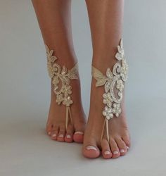 Champagne Lace Sandal Beach Wedding Barefoot Sandals | Etsy Summer Bridesmaid Open Toe Sandals, Summer Beach Wedding Barefoot Sandals With Ankle Wrap, Summer Ankle Strap Sandals For Bridesmaid, Adjustable Closed Toe Party Sandals, Adjustable Barefoot Sandals For Summer Party, Adjustable Ankle Wrap Sandals For Party, Elegant Barefoot Sandals For Party, Elegant Barefoot Sandals With Single Toe Strap For Beach, Elegant Barefoot Sandals For Summer Party